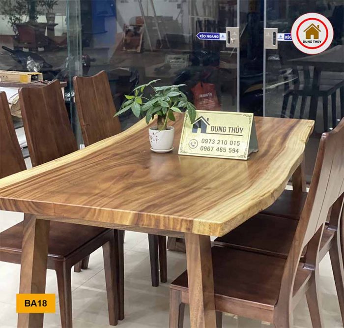 Bộ bàn ăn nguyên tấm 6 ghế bằng gỗ me tây BA18