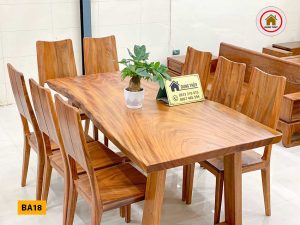 Bộ bàn ăn nguyên tấm 6 ghế bằng gỗ me tây BA18