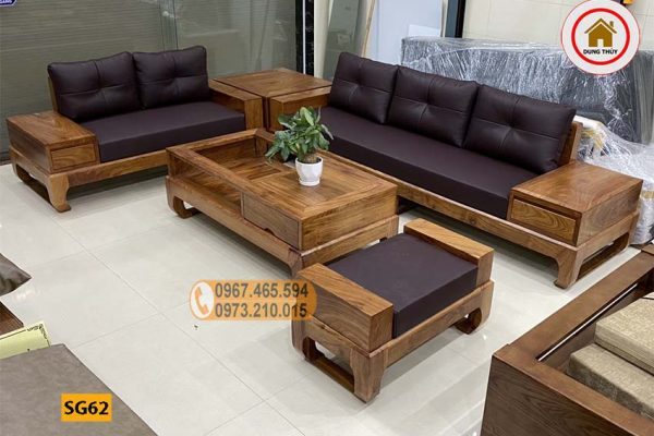 bộ sofa 2 văng chân quỳ gỗ hương xám SG62