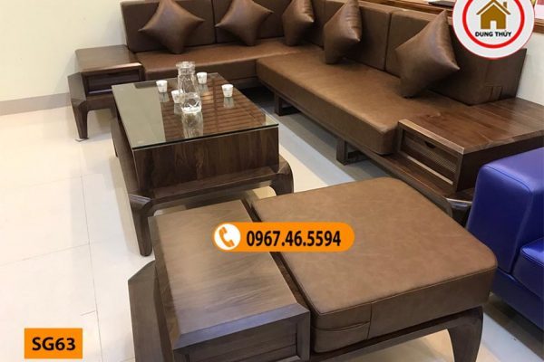 bộ ghế sofa gỗ góc chữ L gia đình gỗ óc chó SG63