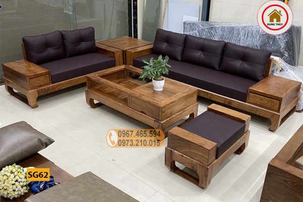 bộ sofa 2 văng chân quỳ gỗ hương xám SG62