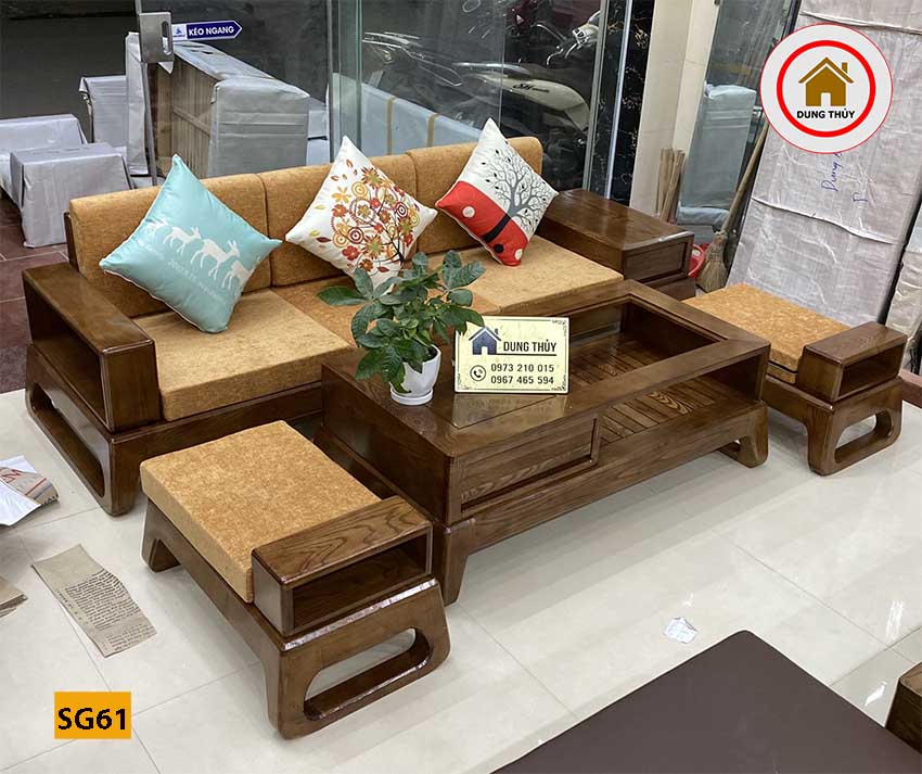 sofa chân quỳ gỗ sồi Nga SG61 màu vàng
