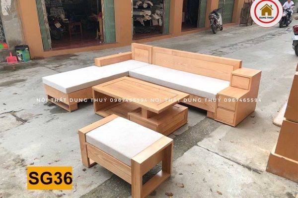 sofa góc chữ L 3 ngăn kéo gỗ sồi Nga SG36