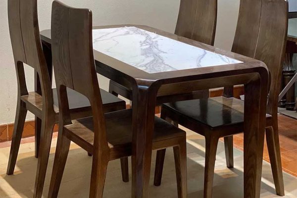 Bộ bàn ăn 4 ghế gỗ sồi Nga mặt đá nhân tạo hình chữ nhật BA26