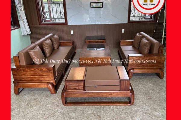 Bộ ghế sofa 2 văng hình đùi gà gỗ hương xám SG73x 4