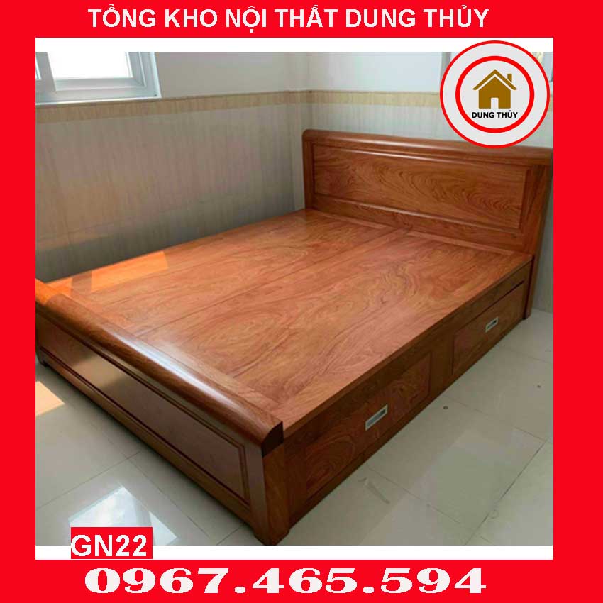 Giường ngủ 2 ngăn kéo gỗ gõ đỏ GN22