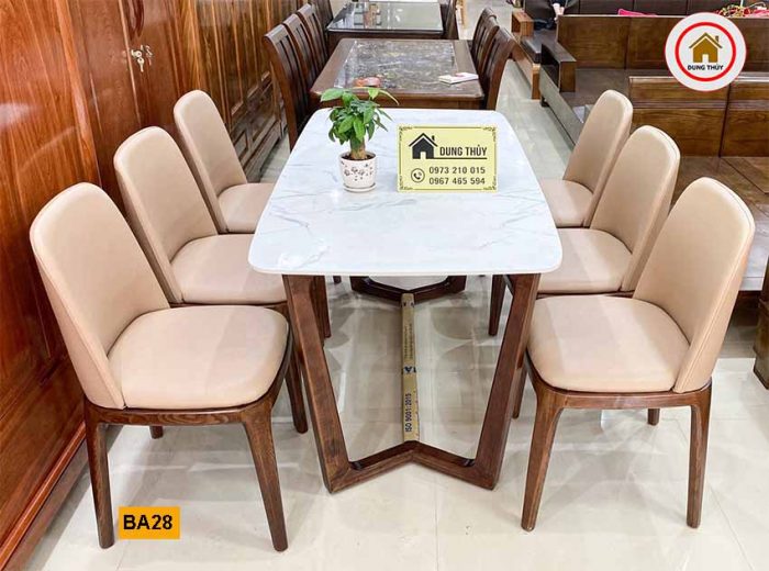 Bộ bàn ăn 6 ghế bọc da mặt bàn đá nhân tạo BA28