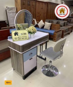 Bàn phấn trang điểm 4 ngăn kéo dạng trượt gương tròn gỗ công nghiệp TD11