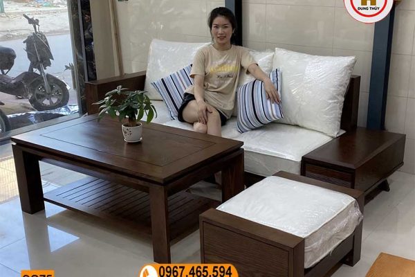 sofa văng lệch gỗ sồi SG75 đẹp