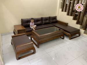 Bộ sofa chân choãi góc chữ L gỗ sồi SG74