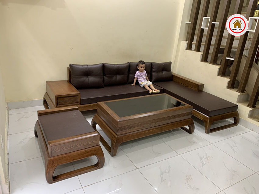 Bộ sofa chân choãi góc chữ L gỗ sồi SG74