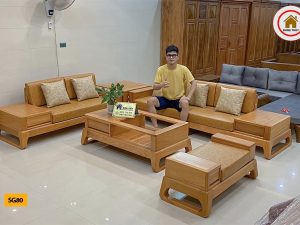 Bộ ghế sofa 2 văng chân quỳ gỗ gõ đỏ SG80