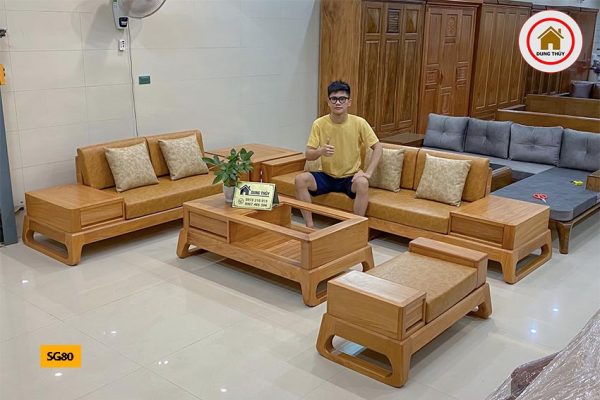Bộ ghế sofa 2 văng chân quỳ gỗ gõ đỏ SG80