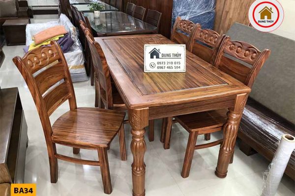 Bộ bàn ăn 6 ghế kiểu cổ điển gỗ hương xám BA33