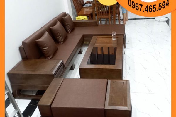 Bộ ghế sofa góc chữ L chân quỳ gỗ sồi Nga SG61L