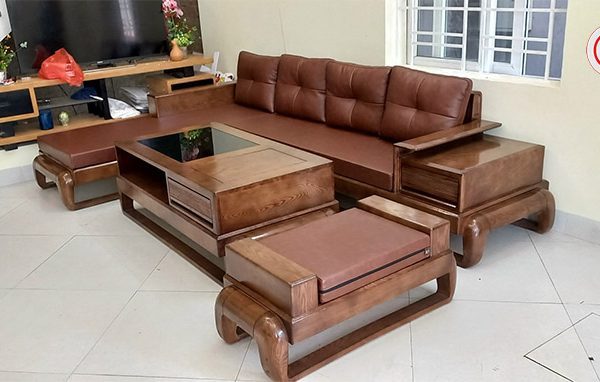 sofa góc chữ L đùi gà gỗ sồi Nga