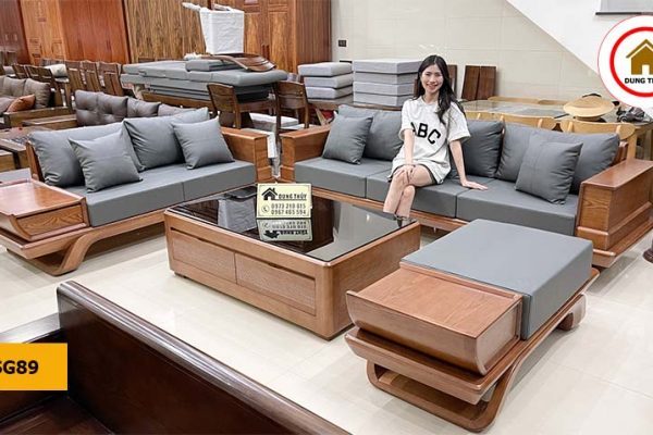 sofa 2 văng bay gỗ sồi SG89 đẹp