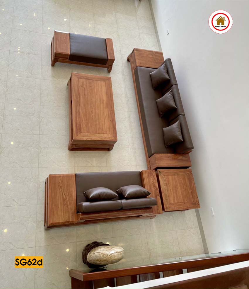 Bộ ghế sofa 2 văng chân quỳ gỗ hương đá SG62d