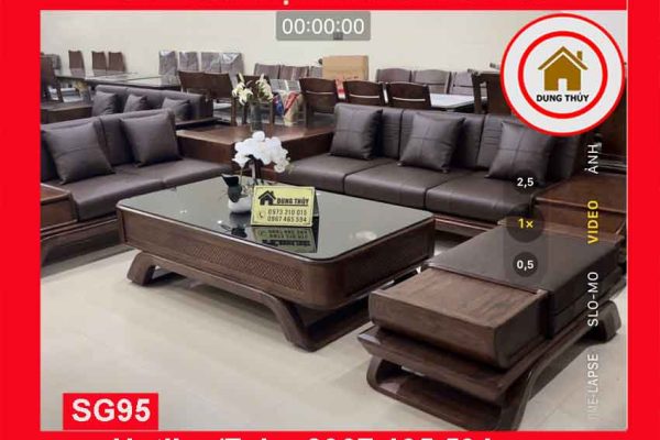 Bộ ghế sofa 2 văng thuyền cánh cong gỗ sồi Nga SG95 bia