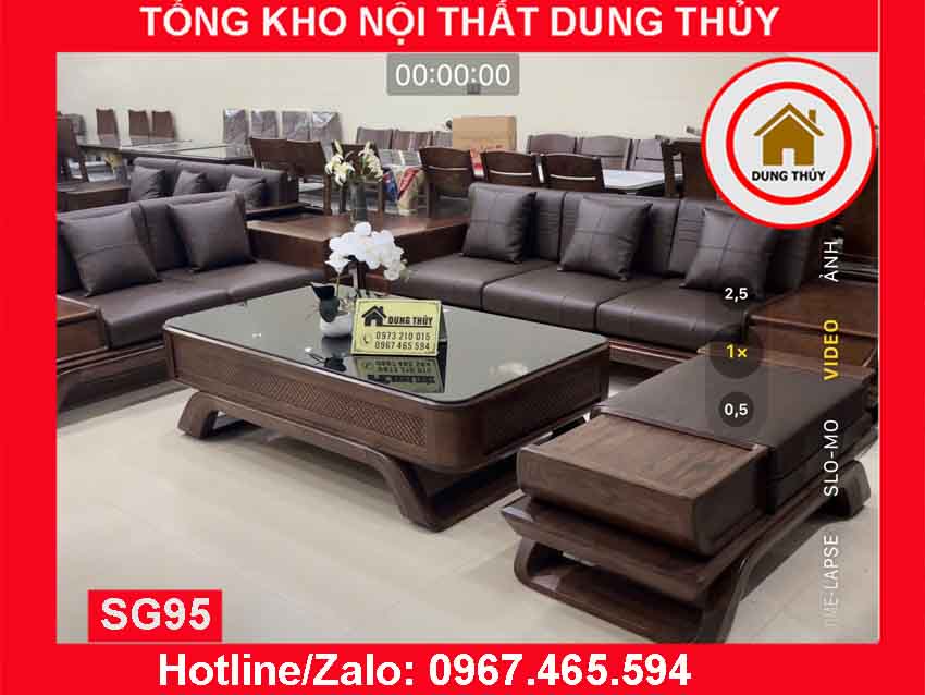 Bộ ghế sofa 2 văng thuyền cánh cong gỗ sồi Nga SG95 bia