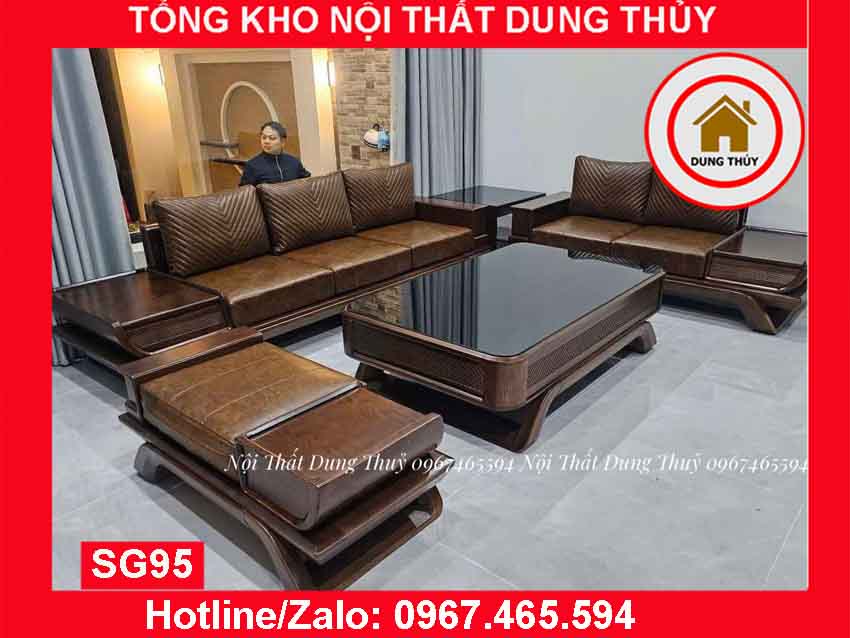 Bộ ghế sofa 2 văng thuyền cánh cong gỗ sồi Nga SG95 hanam 5