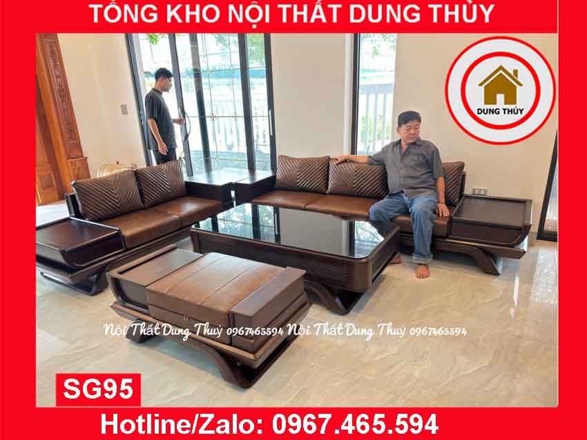 Bộ ghế sofa 2 văng thuyền cánh cong gỗ sồi Nga SG95 hanam 5