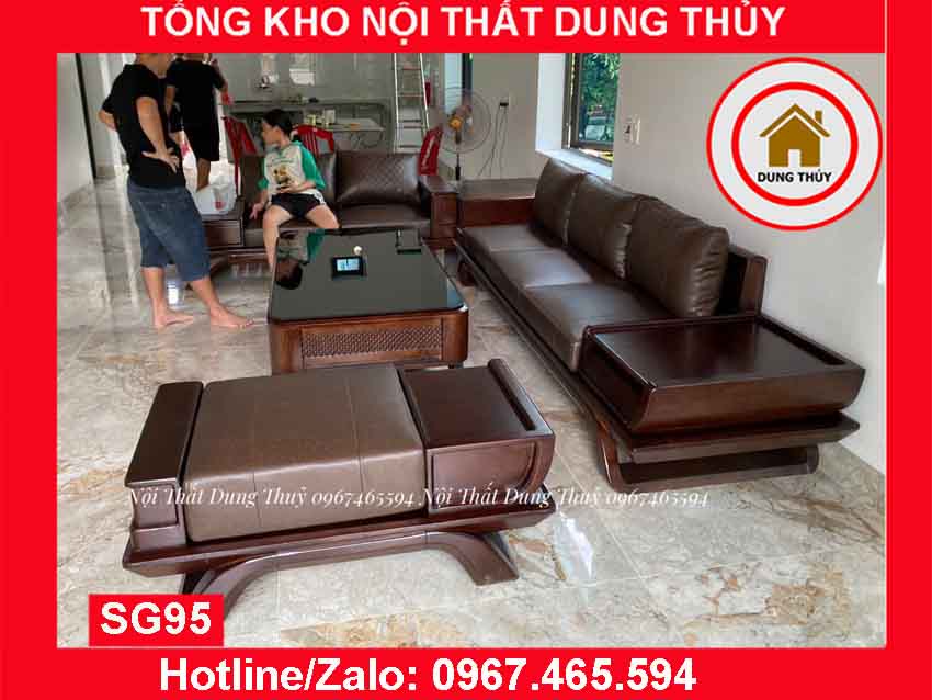 Bộ ghế sofa 2 văng thuyền cánh cong gỗ sồi Nga SG95 hanam 5