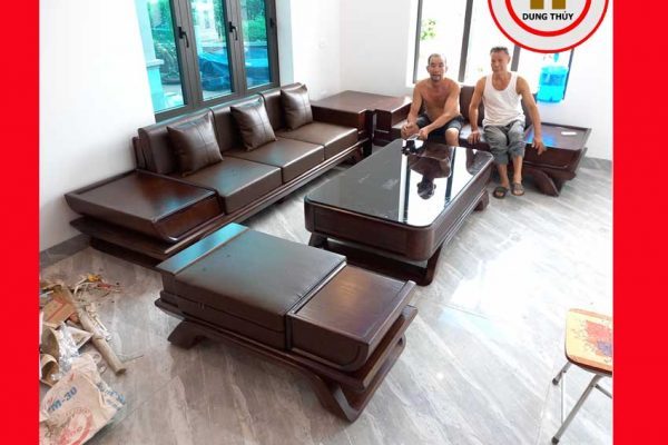Bộ ghế sofa 2 văng thuyền ngăn kéo cong gỗ sồi Nga SG95
