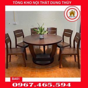 Bộ bàn ăn tròn 6 ghế tựa thấp gỗ sồi Nga BA51