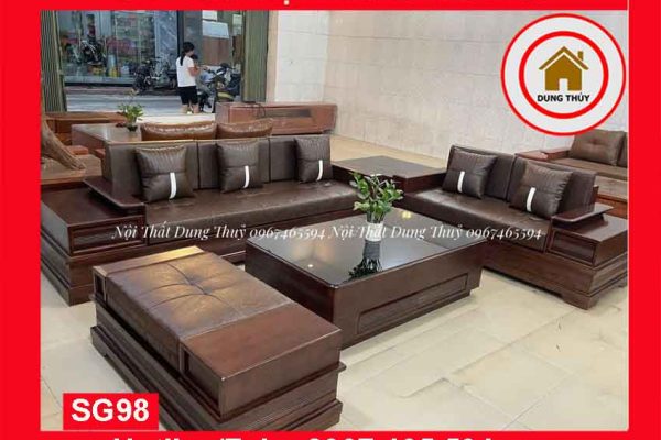 Bộ ghế sofa 2 văng chân pháo cánh gà gỗ sồi Nga SG98