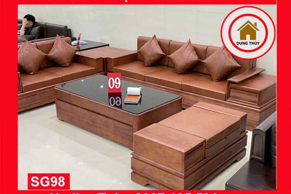 Bộ ghế sofa 2 văng chân pháo cánh gà gỗ sồi Nga SG98