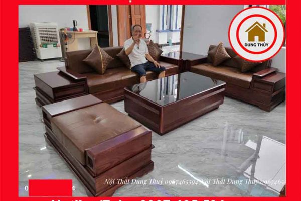 Bộ ghế sofa 2 văng chân pháo cánh gà gỗ sồi Nga vankhe 2