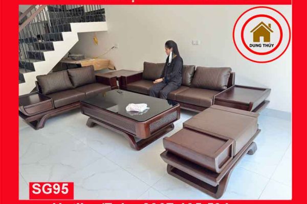 Bộ ghế sofa 2 văng thuyền cánh cong gỗ sồi Nga SG95 catthanh