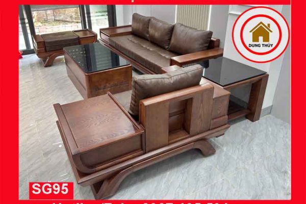 Bộ ghế sofa 2 văng thuyền cánh cong gỗ sồi Nga SG95