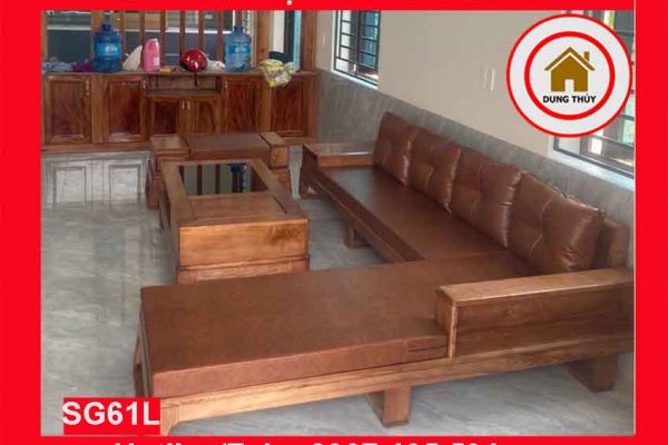 Bộ ghế sofa góc chữ L chân quỳ gỗ sồi Nga SG61L