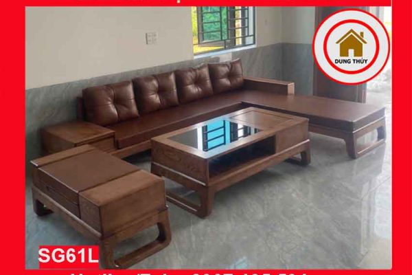 Bộ ghế sofa góc chữ L chân quỳ gỗ sồi Nga SG61L