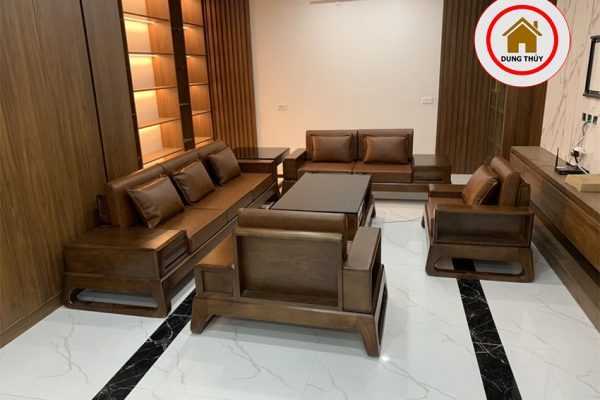 bộ sofa 2 văng gỗ gõ đẹp