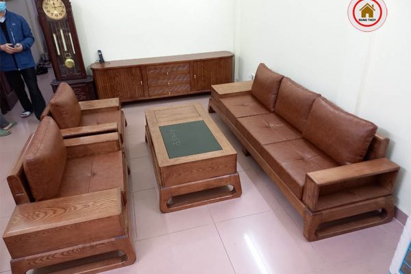 sofa 2 văng chân quỳ gỗ sồi