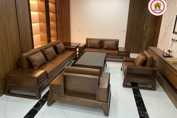 bộ sofa 2 văng gỗ gõ đẹp