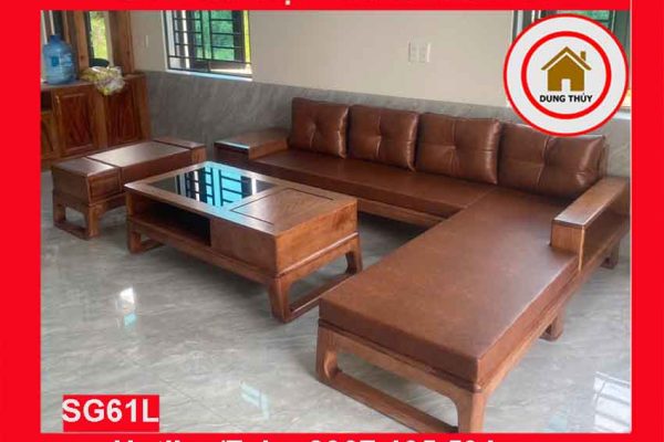 Bộ ghế sofa góc chữ L chân quỳ gỗ sồi Nga SG61L